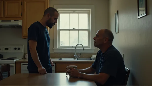 Men Engaged in Conversation in Cozy Kitchen