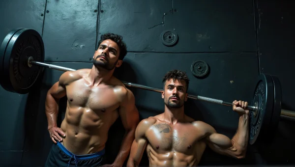 Men Exercising on Gym Floor with Barbell