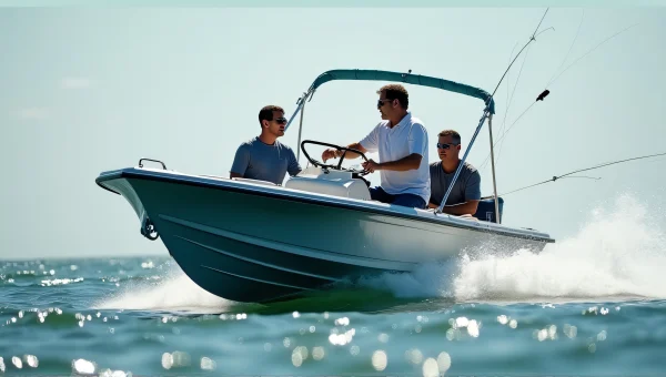 Men Fishing on Motorboat in Sunlit Waters