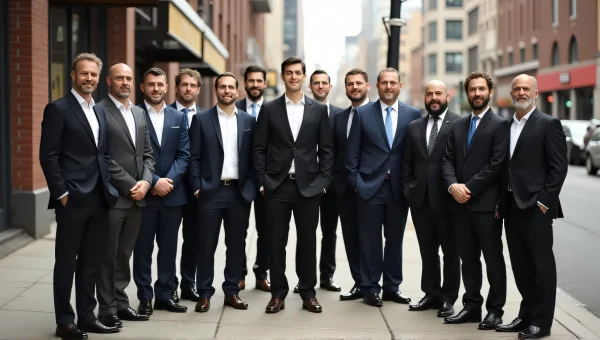 Men Posing for Formal City Sidewalk Portrait