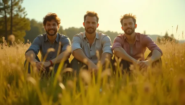 Men Relaxing In Sunlit Meadow Grass