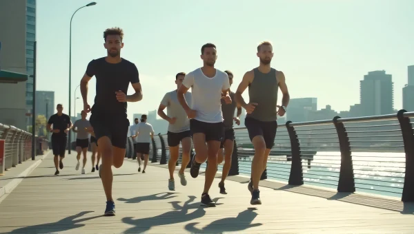 Men Running Urban Promenade Dynamic Daytime