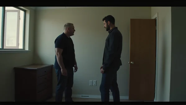 Men in Sparse Room with Natural Light and Shadows