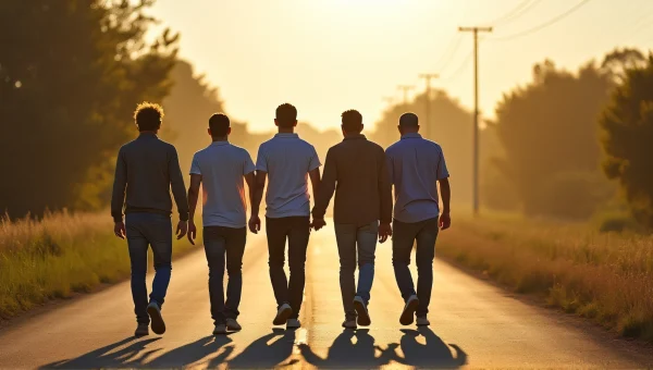 Men Walking On Asphalt Road At Midday