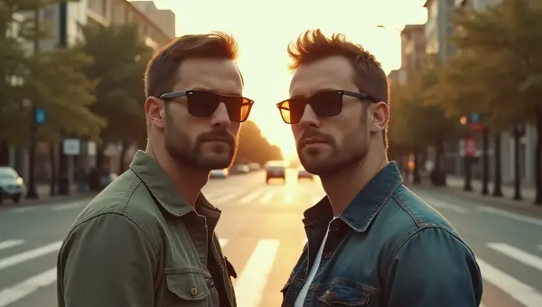 Men Wearing Sunglasses at Urban Crosswalk