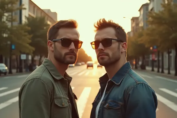 Men Wearing Sunglasses at Urban Crosswalk