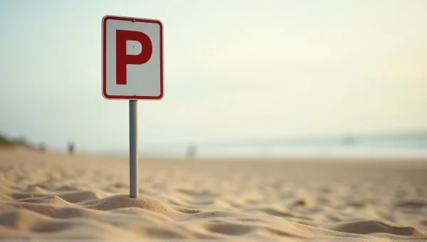 Metal Parking Sign in Beach Sand at Sunset