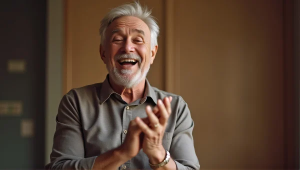 Mid-Aged Man Laughing and Clapping Indoor