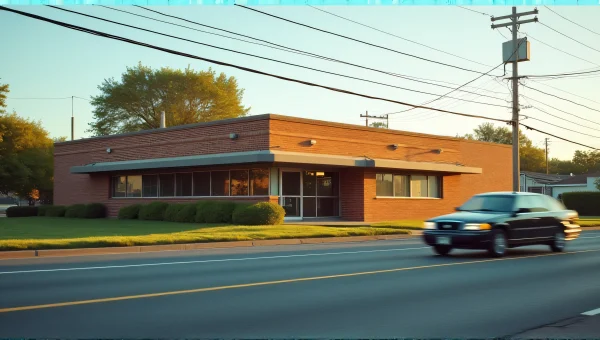 Mid-Century Brick Office Building By Road