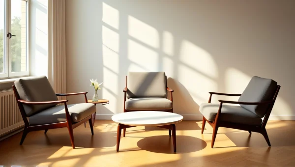 Mid-Century Chairs In Sunlit Living Room