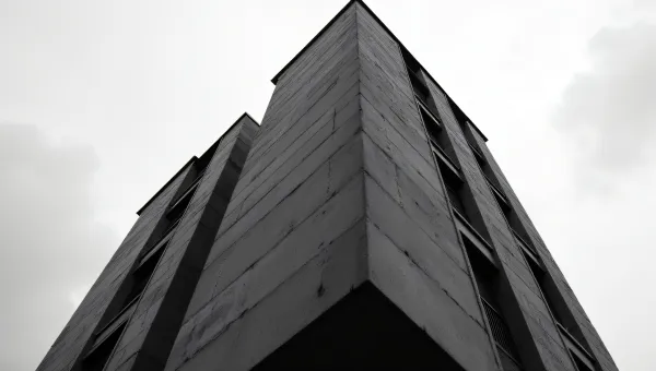 Mid-Century Urban Building Grayscale Low-Angle
