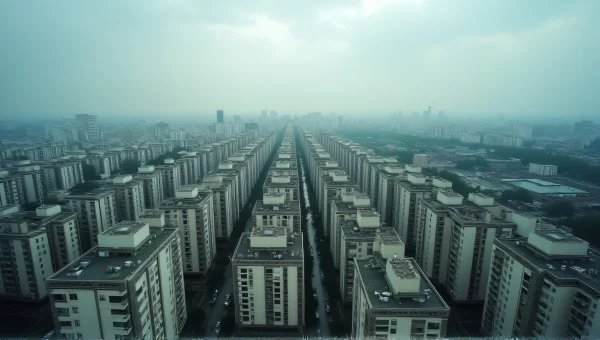 Mid-Rise Urban Buildings Aerial View Under Cloudy Sky