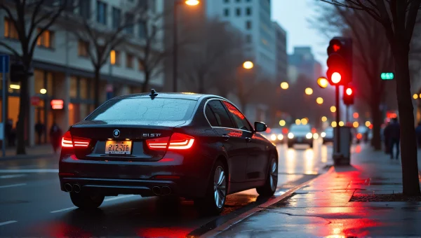 Mid-Sized Sedan at Urban Intersection Evening Light