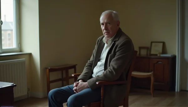 Middle-Aged Man Sitting in Sparse Room Light