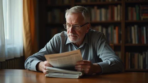 Middle-Aged Person Reading Newspaper Indoors