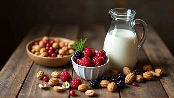 Milk Pitcher With Nuts And Berries Still Life
