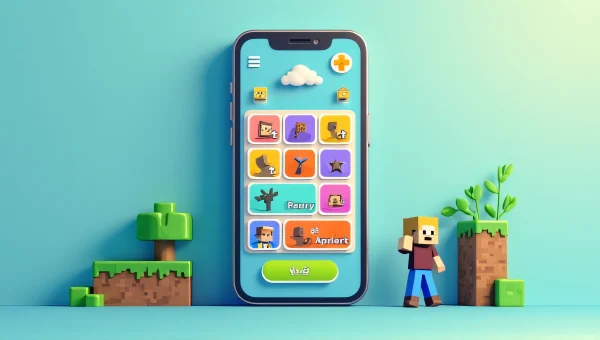 Minecraft-Style Game App Mockup Flat Design