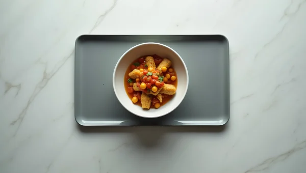 Minimalist Bowl of Food on Gray Tray