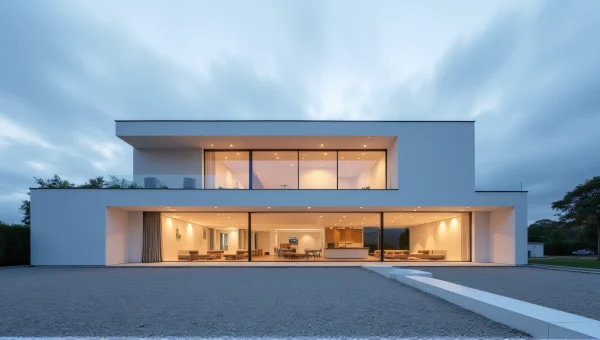 Minimalist Concrete House Dusk Landscape View