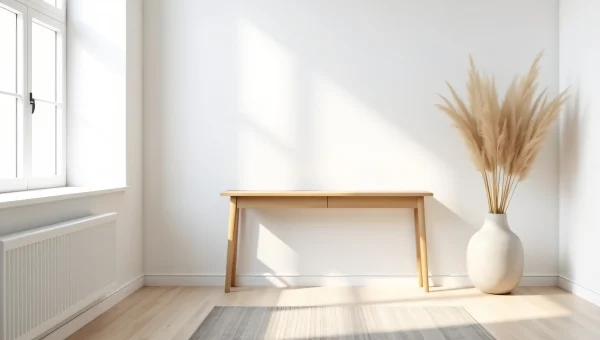 Minimalist Interior With Pampas Grass And Oak Table