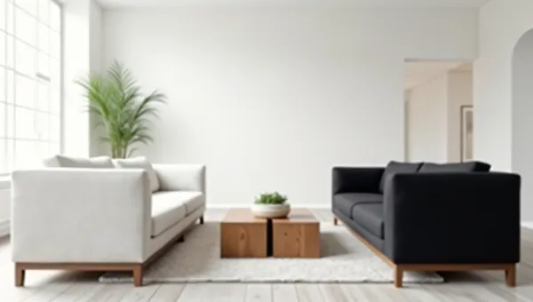 Minimalist Living Room Design With White And Black Couches