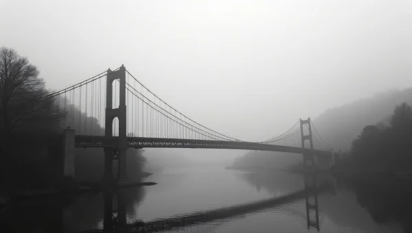 Misty Suspension Bridge Over Waterway