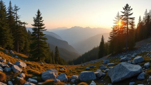 Mixed Conifers Mountain Range Landscape Golden Hour