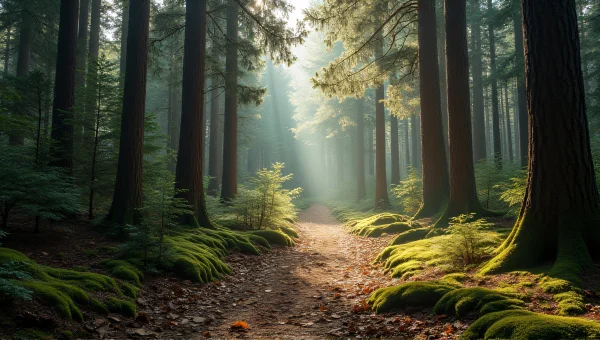 Mixed Forest Pathway With Sunbeams And Shadows