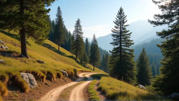 Mixed Forest Trees Sunlit Hillside Path