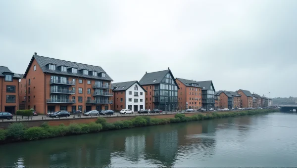 Mixed-Use Buildings By Riverbank With Reflections