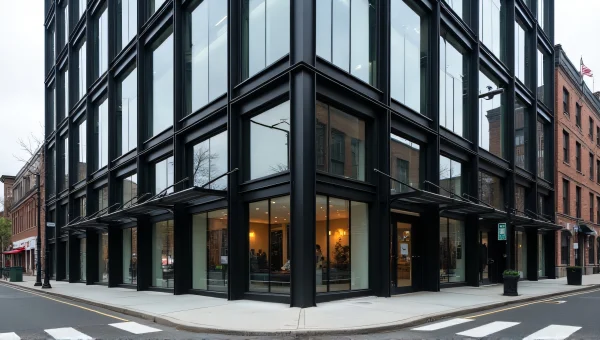 Modern Black Metal Glass Building Urban Corner View
