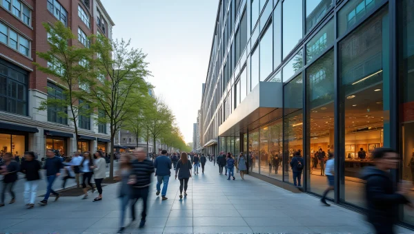 Modern City Street Scene With People Walking