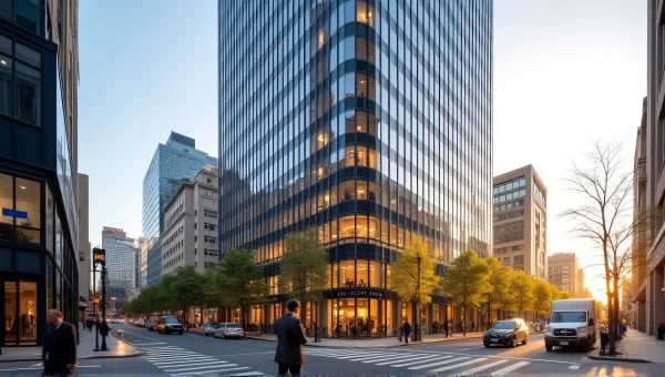 Modern Glass Office Building City Block Golden Hour