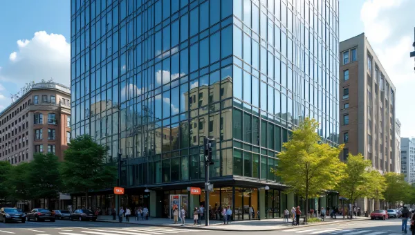 Modern Glass Office Tower Reflection Street View