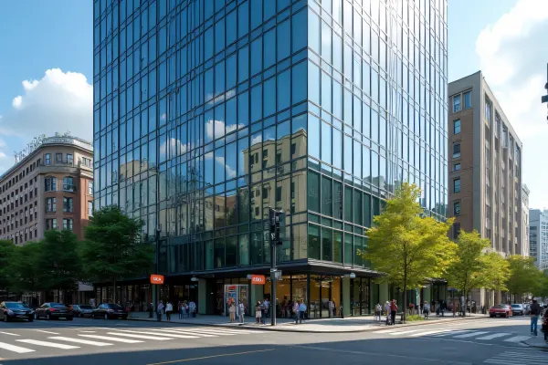 Modern Glass Office Tower Reflection Street View