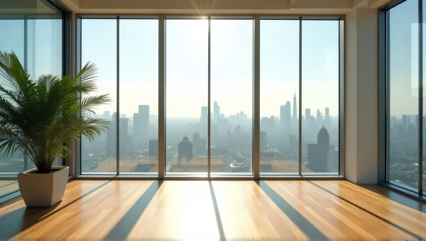 Modern Room Interior Large Glass Windows City View