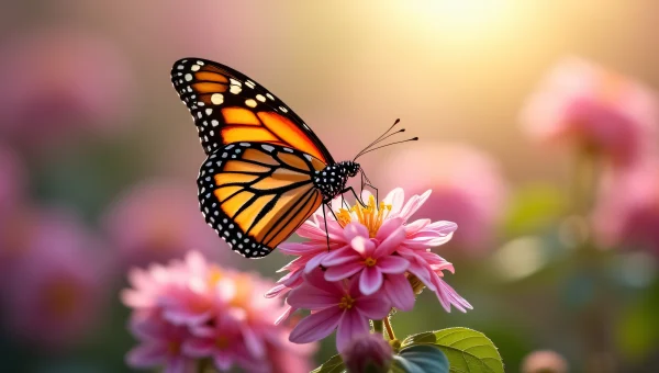 Monarch Butterfly Perched on Pink Blossom