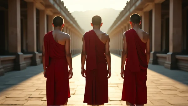 Monks in Red Tops at Temple Courtyard