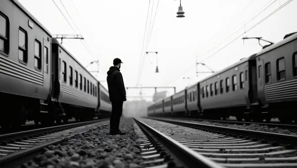 Monochrome Man Train Station Low-Angle View