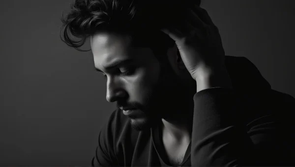 Monochrome Portrait of Man Touching Head