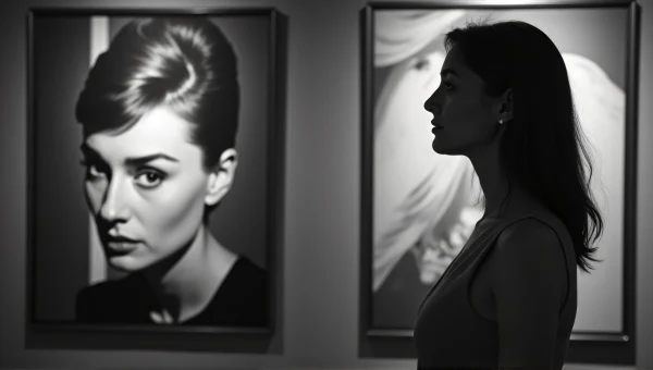 Monochrome Woman Beside Audrey Hepburn Portrait
