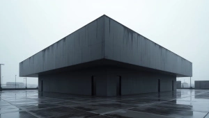 Monolithic Black Concrete Building Urban Minimalism