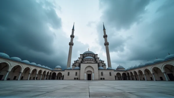 Mosque Under Cloudy Sky With Pavement Foreground