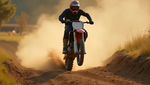 Motocross Rider Jumping Over Dusty Track