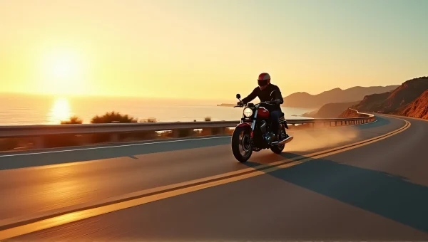 Motorcycle Rider Leaning Into Curve Coastal Highway