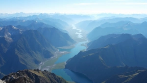 Mountain Range Landscape With Lakes And Rivers
