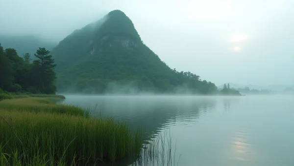 Mountain and Water with Misty Morning Light