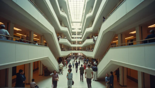 Multi-Story Building Interior with Diverse People