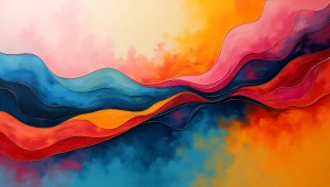 Multicolored Abstract Painting With Geometric Shapes