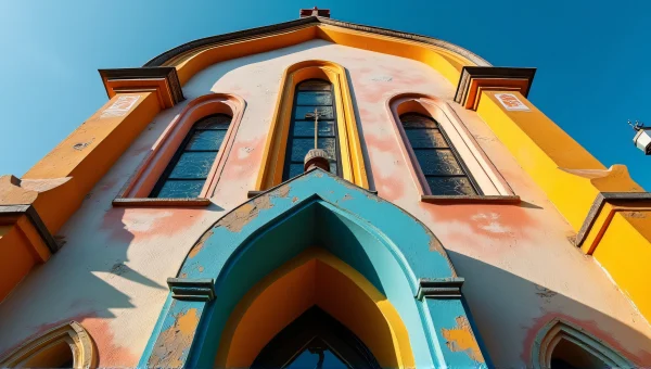 Multicolored Church Facade With Stained-Glass Windows